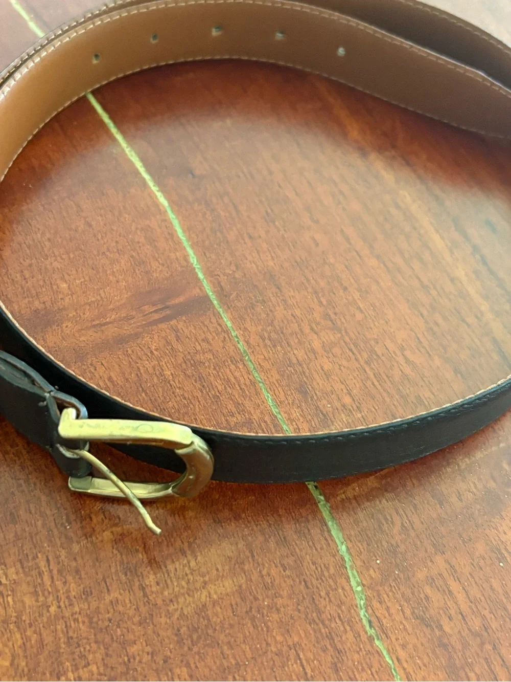 Vtg Christian Dior black leather belt brass CD logo designer belt size 36, Spain